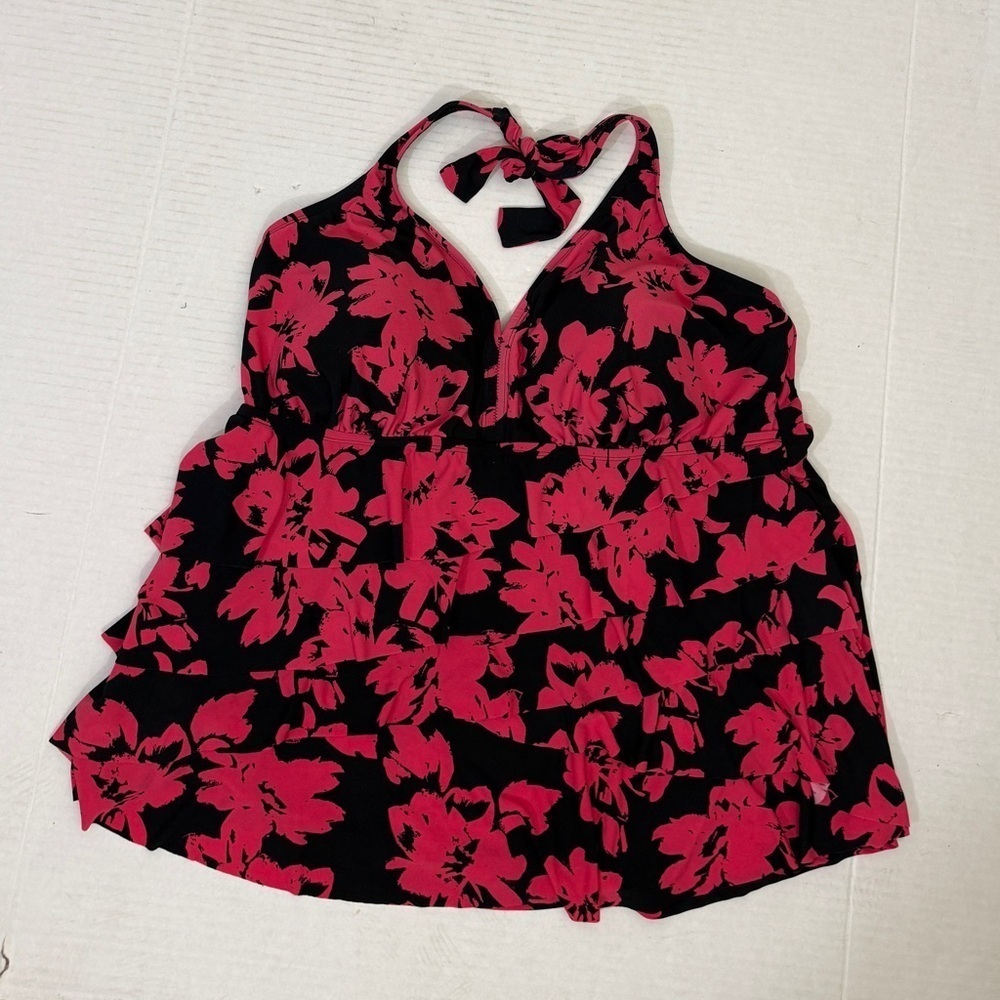 Aqua Green Black and Red Floral Top